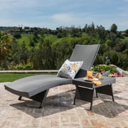 Anthony Outdoor Wicker Adjustable Chaise Lounge and Table Set, Grey