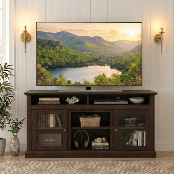 CKEASEAN TV Stand for TVs Up to 65 Inch, 60" W Modern Entertainment Console with Adjustable Storage Shelves, TV Cabinet for Living Room