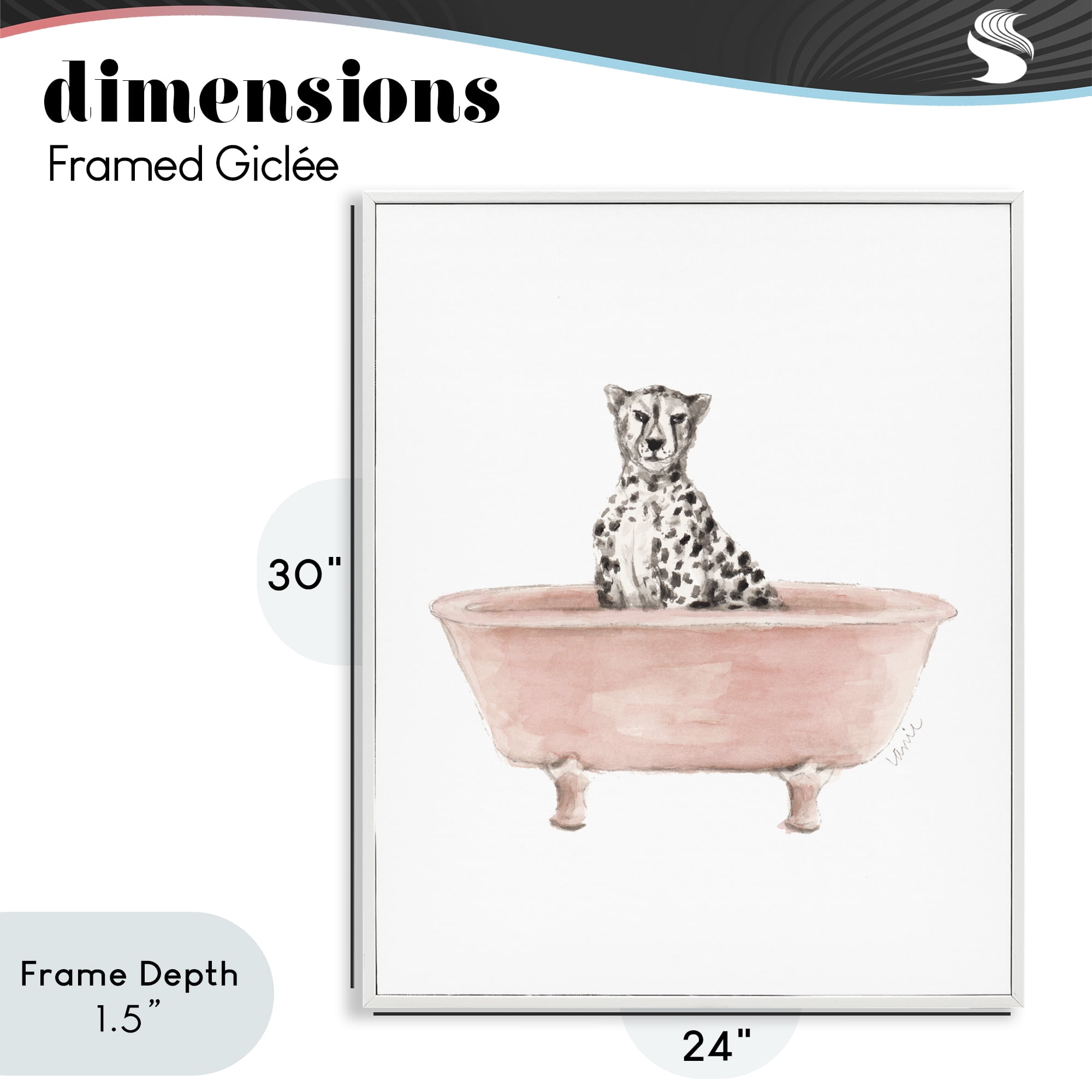 Stupell Industries Cheetah in Pink Tub White Framed Giclee Art, design by Lanie Loreth