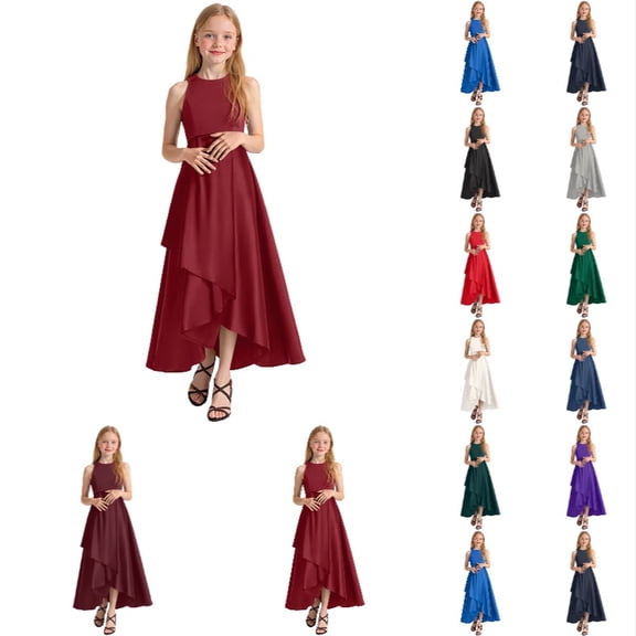 SGMVNU Girl's Formal Dresses Party Gown for Recital Performance Pageant Elegant Sleeveless Summer Solid Color Dress for Girls ( Size 7-8 Years)