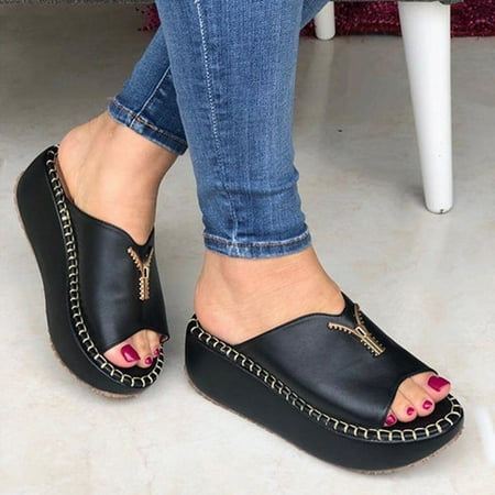 

BRISEZZS Womens Platform Sandals Casual Fish Mouth Summer Slide Sandals #528 Black