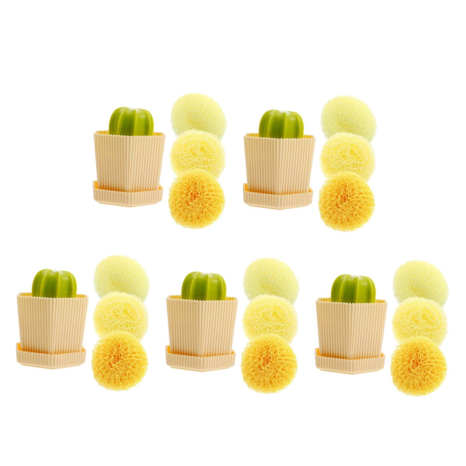 WORGEOUS 5 Sets Cute Cactus Brush Set With 3 Replacement Kitchen Scrubber Dish Scrub Brush For Cleaning Dishes Sinks And Pans