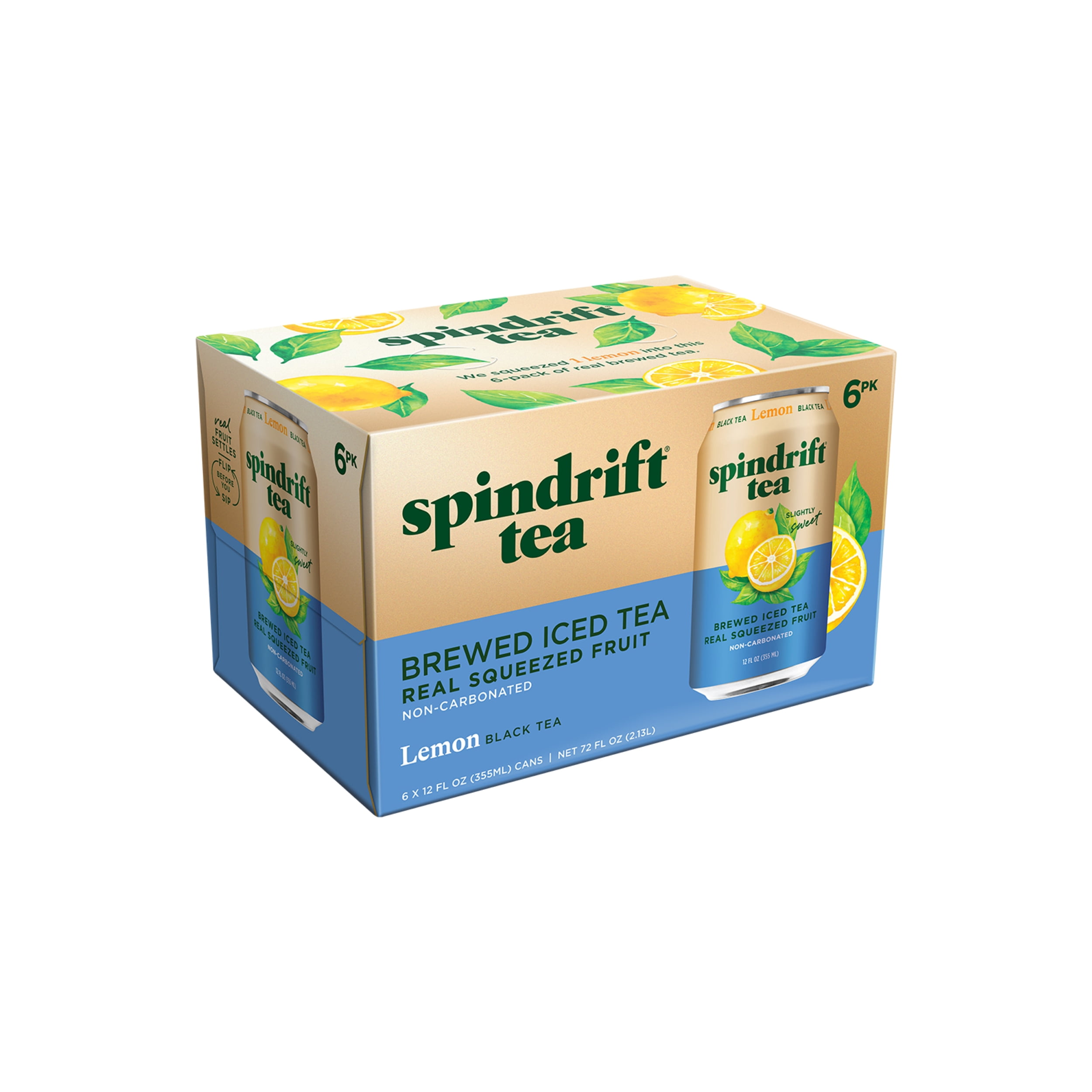 (4 pack) Spindrift Lemon Iced Tea, Real Brewed Black Tea with Real Squeezed Lemon Juice, Low Calorie, 6 pack, 12 fl oz Cans, Caffeinated