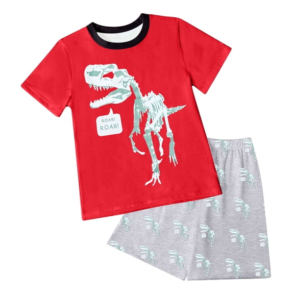 Zaveiop Boy Clothes Kids Boy's Summer Outfits Shorts Sleeve Crewneck T Shirt Tops Tees Shorts Sets Boy's 2 Piece Outfits (Red,2-3 Y)