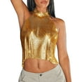 thumbnail image 2 of Laqbezok Women's High Neck Sequin Halter Crop Top, Backless Metallic Mesh Rave Tank, Shiny Club Party Outfit, 2 of 5