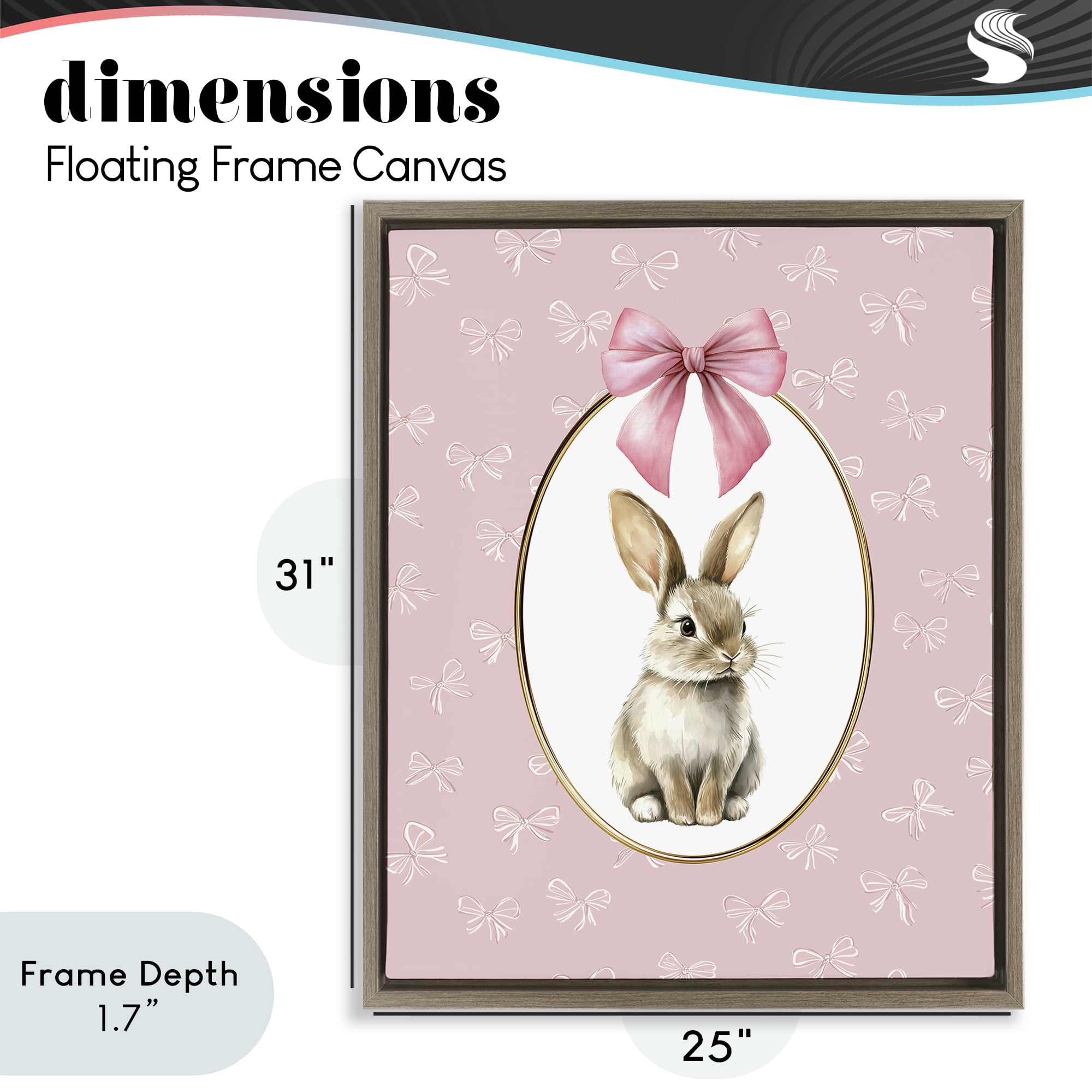 Stupell Industries Ribbon Border Bunny Brown Framed Floater Canvas Wall Art, design by Christine Simpson Art
