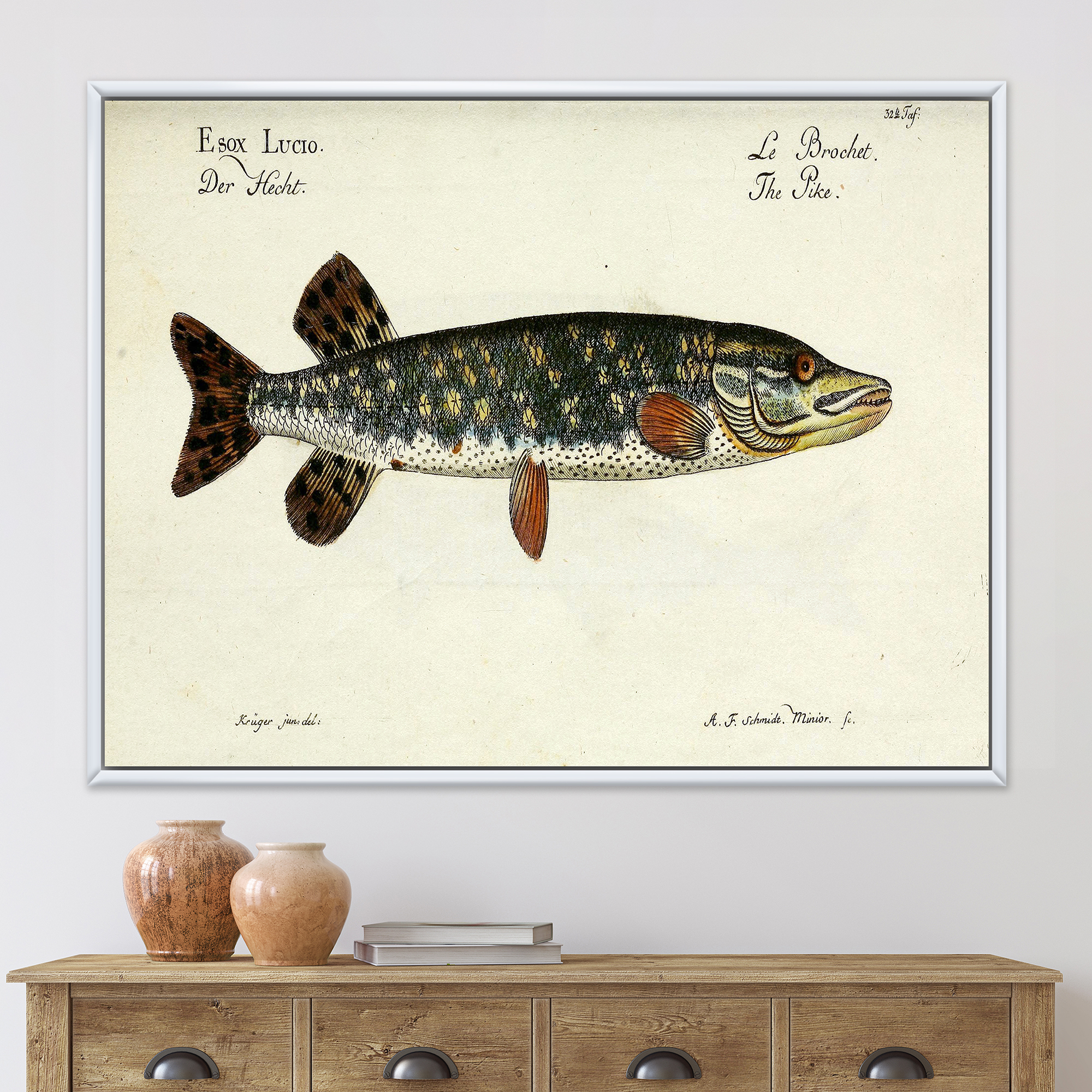 Designart 'Portrait Of A Green Fish On Beige' Nautical & Coastal Framed Canvas Wall Art Print