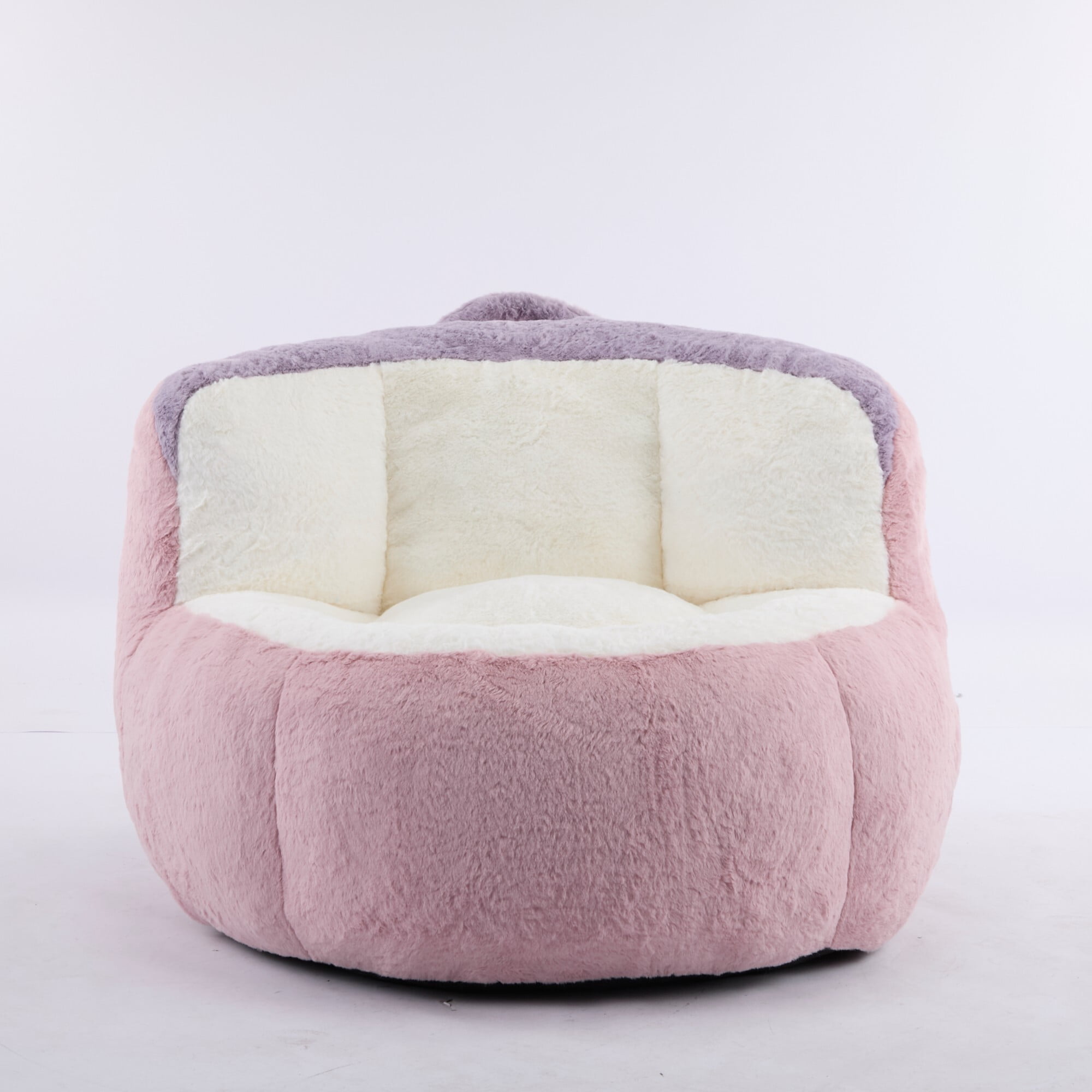 AENKYO Plush Faux Fur Bean Bag Chair - High Density Foam, Non-Slip, Portable Lounger for Living Room, Bedroom, Pink