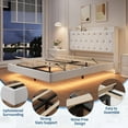 thumbnail image 4 of Senfot Full Size Floating Bed Frame with LED Lights, Velvet Upholstered Platform, Storage Headboard, No Box Spring Needed, Noise-Free, White, 4 of 8