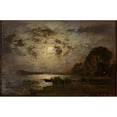 thumbnail image 2 of Louis Douzette 14x11 Black Ornate Wood Framed Double Matted Museum Art Print Titled: Moonlit Landscape, 2 of 5