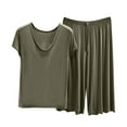 thumbnail image 2 of LADIGASU Women's Loose Solid Color T-shirt Wide Leg Pants Home Wear Two-piece Short Sleeve V-Neck Shirts Sets, 2 of 3