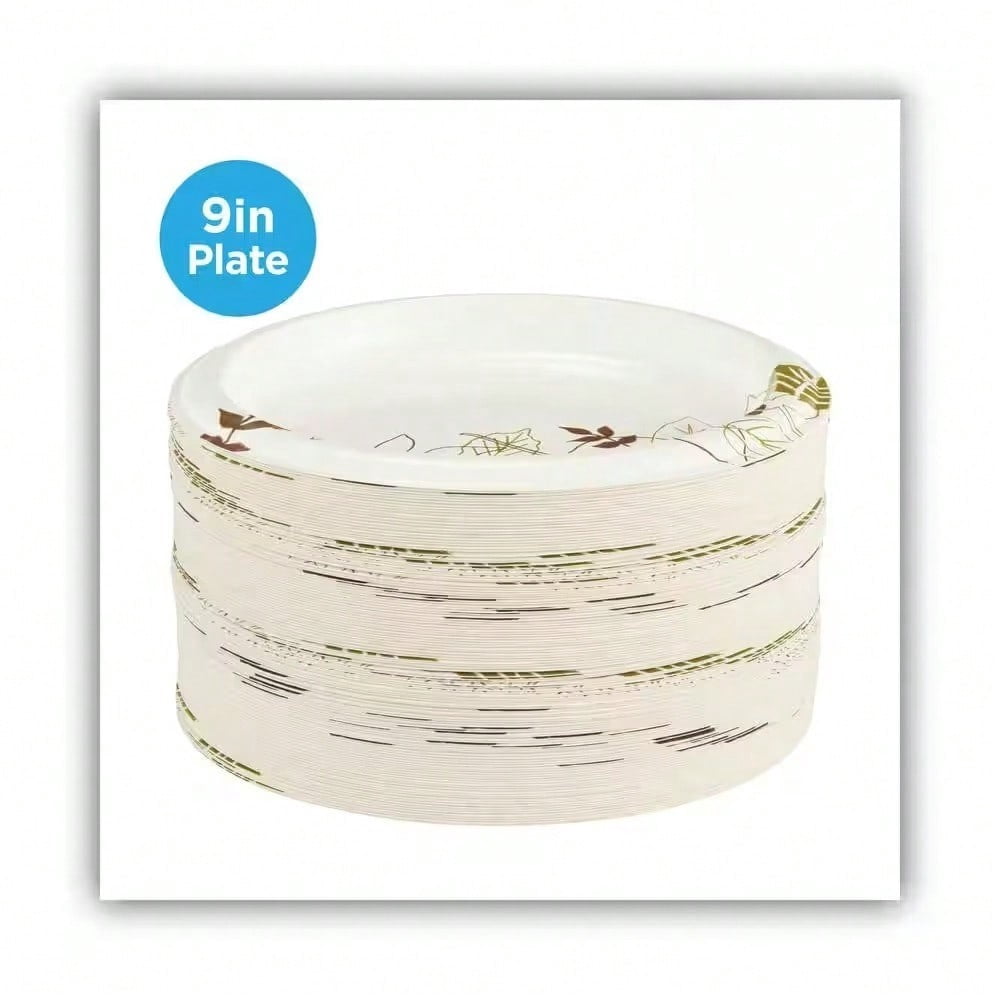 Pathways 8.5 in. Green/Burgundy Soak-Proof Shield Mediumweight Disposable Paper Plates (125 Per Case)