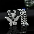 thumbnail image 2 of Men Women Hip Hop New Butterfly Pendant Necklace 15mm Crystal Cuban Chain HipHop Iced Out Bling Necklaces Fashion Charm Jewelry, 2 of 6