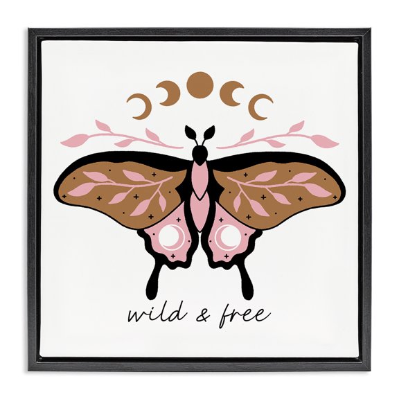 Stupell Industries Wild & Free Moth Animals Painting Black Floater Framed Canvas Art Print Wall Art, 18 x 18