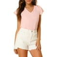 thumbnail image 1 of INSPIRE CHIC Blouse d'Été en Chiffon pour Femmes, Col en V, Manches Courtes, Semi-Transparente, 1 of 8