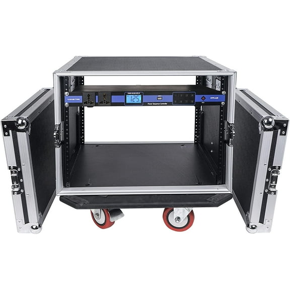 Sound Town PA DJ Combo with 8U Rack/Road ATA Case w/Casters, One 10 Outlet AC Power Conditioner/Sequencer (STRC-8PSA28)