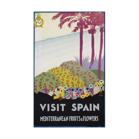 Visit Spain - Mediterranean Fruits and Flowers Travel Poster Print Wall Art By A. (Best Time To Visit Mediterranean Cities)