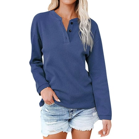 

Ziloco Long Sleeve V-Neck Blouses & Shirts Plus Size Blouses for Women Women s Casual Solid Color Buttons Long Sleeve V-Neck Loose Shirt Blouse Top Maternity Tank Top