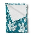 thumbnail image 2 of Flowers Soft Flannel Fleece Throw Blanket, Floral Romantic Modern Design Beams Blossoms Leaves Plants Image, Cozy Plush for Indoor and Outdoor Use, 50" x 70", Petrol Blue Teal White, by Ambesonne, 2 of 5