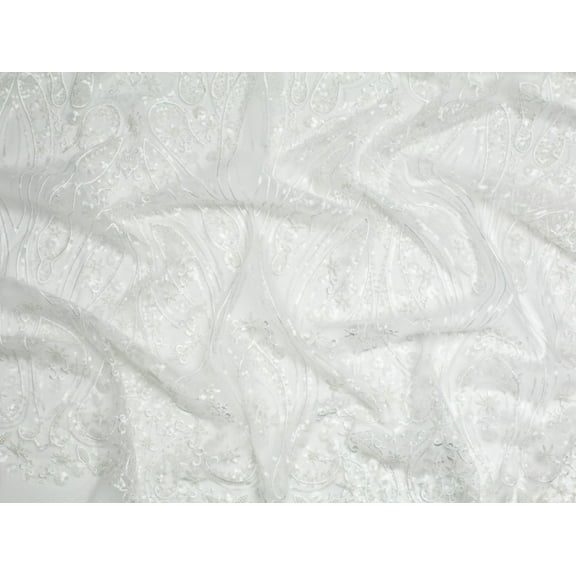 Minerva Beaded Embroidered Tulle Lace Fabric White - per yard