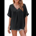 thumbnail image 2 of Camisas de Corta con Cuello en V para Mujer, Blusas Informales de Negocios, Blusas de Trabajo Holgadas Negro XL, 2 of 7