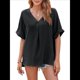 thumbnail image 2 of Camisas de Corta con Cuello en V para Mujer, Blusas Informales de Negocios, Blusas de Trabajo Holgadas Negro M, 2 of 7