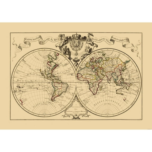Historic Map - World - De l'isle - 32.63 x 23 - Vintage Wall Art