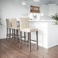thumbnail image 1 of CorLiving Leila Fabric Upholstered Indoor Bar Height Barstool with Wood Legs and Metal Foot Rest, Beige (Sold Individually), 1 of 10