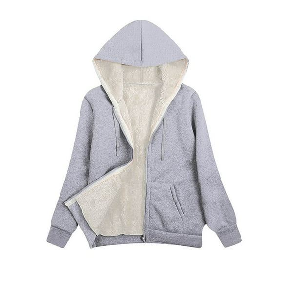 Odeerbi Winter Coats for Women 2025 Faux Furry Coat Long Hoodies Tunic Warm Fleece Lined Zip Up Sweatshirt Jacket Coat Gray