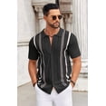 thumbnail image 2 of COOFANDY Mens Knit Polo Casual Stylish Collared Shirt Short Sleeve Crochet Button Down Shirt Beach Vacation Striped Shirts, 2 of 6