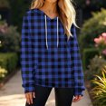 thumbnail image 3 of WTOBBY Women's Fashion Casual Plaid Print Pullover Long-Sleeve Hooded Sweatshirt, Trendy Loose Fit for Casual Outfits and Fall Season Daily Wear,Dark Blue 2XL, 3 of 4