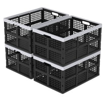 Ponpong 4 Packs Plastic Collapsible Storage Crates, Large Folding Stackabl Crate, 66 L