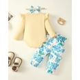 thumbnail image 3 of 3 Months Baby Girls Clothes 6 Months Girls 3PCS Romper Outfits Set Letter Print Newborn Girls Long Sleeve Top Pants Set with Headband Yellow, 3 of 10