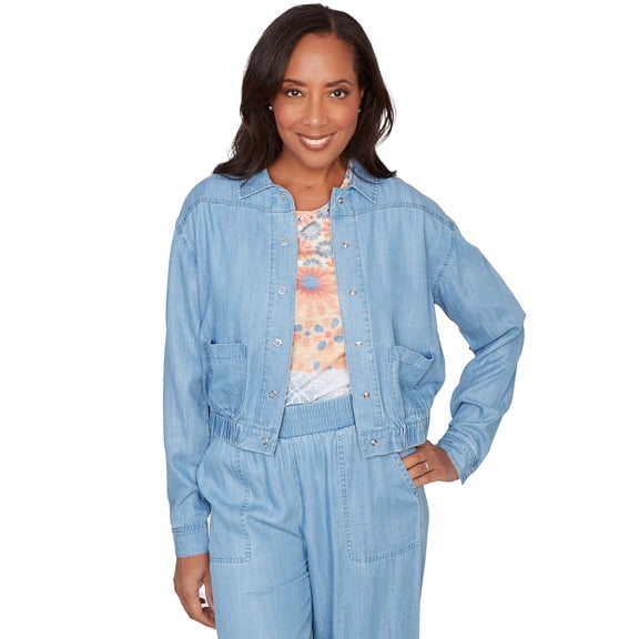 Alfred Dunner Womens Petite Casual Elastic Lyocell Shirt Jacket
