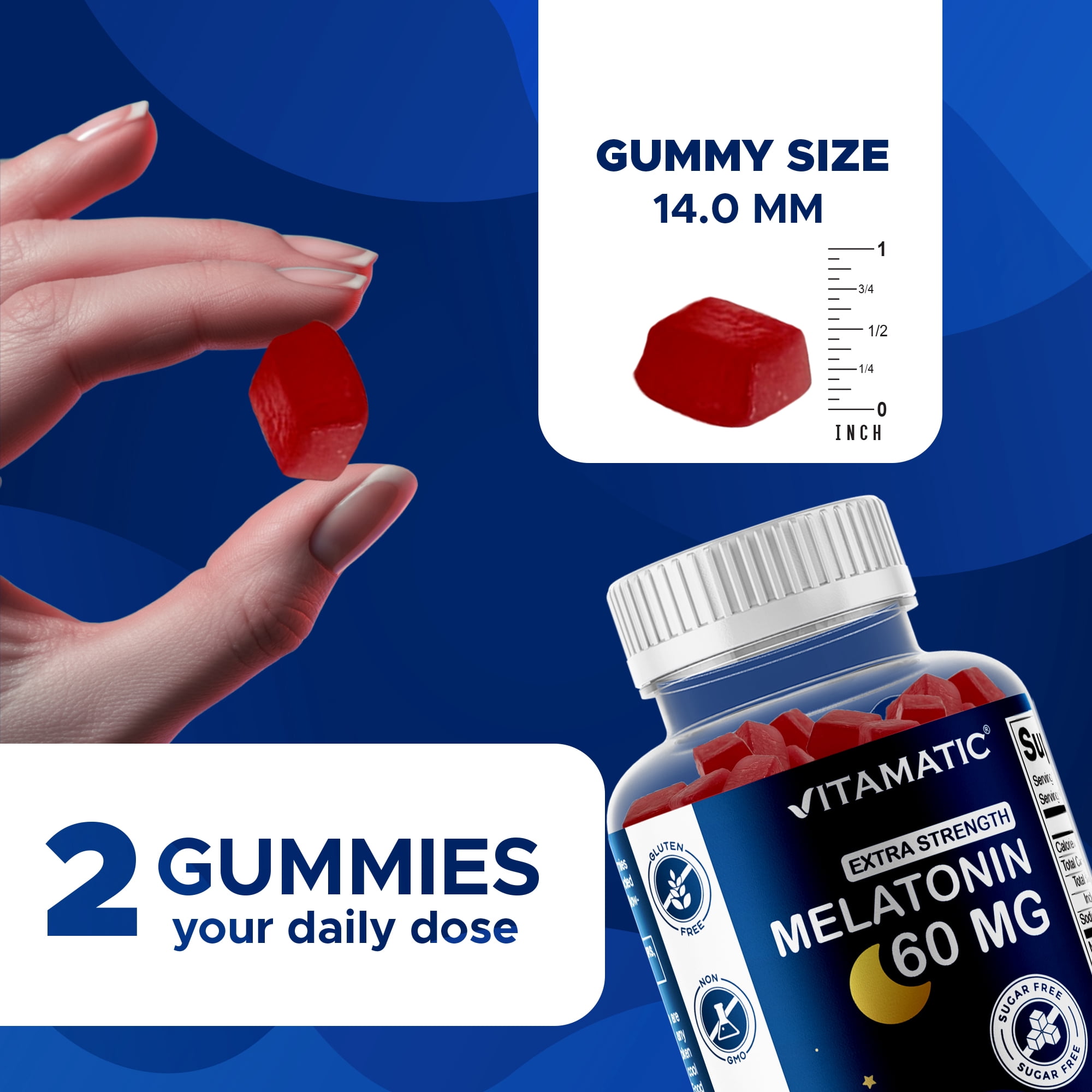 Vitamatic Sugar Free Melatonin 60mg - 60 Vegetarian Gummies - Non-Habit Forming Supplement - 2 Pack