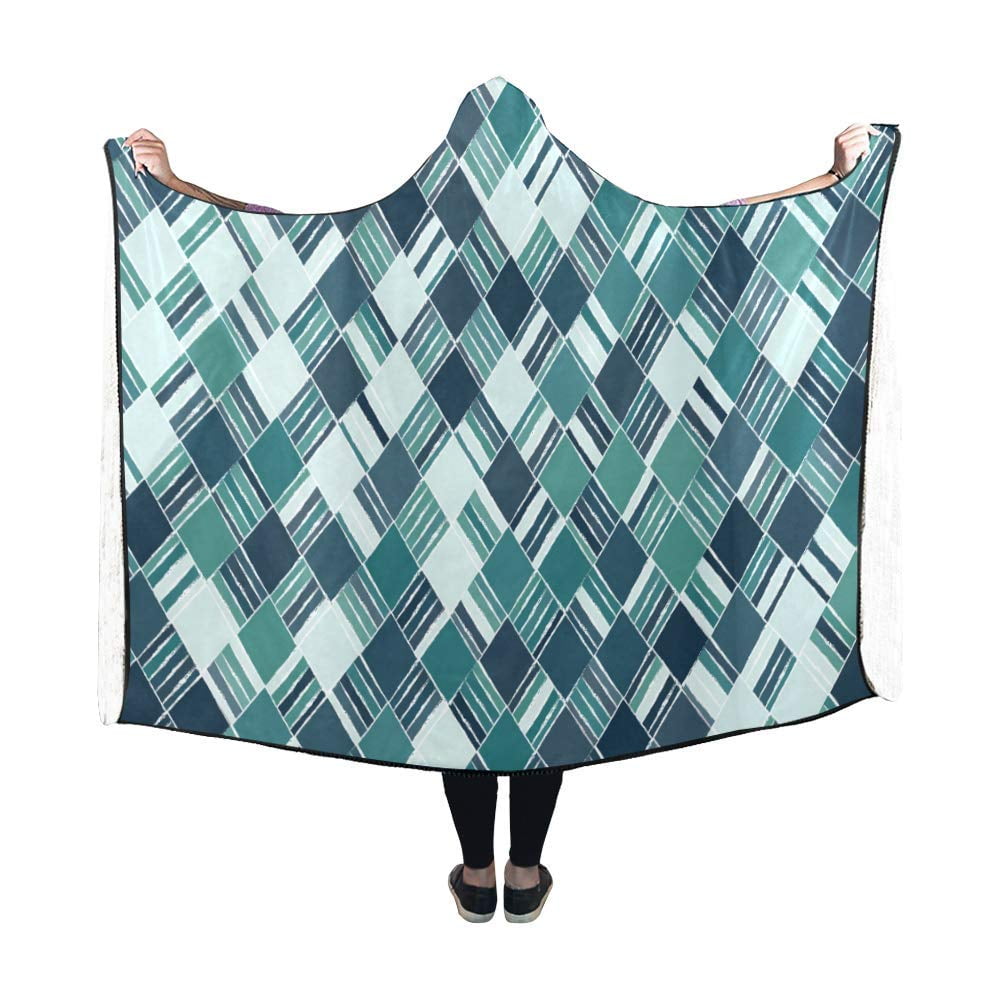 ASHLEIGH Hooded Blanket Tartan Green Design Warm Mens Throws Womens