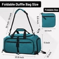 thumbnail image 3 of Foldable Duffle Bag with Shoe Compartment 50L Travel Duffel Bags for Men Women Packable Overnight Bag for Camping Gym Weekender, Teal, 3 of 7
