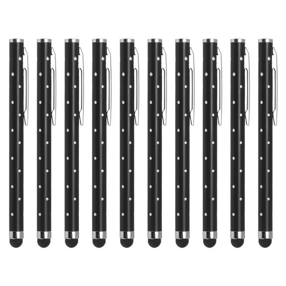 Uxcell 10Pcs Glitter Rhinestone Stylus Pens for Touch Screens Universal Metal Capacitive Pen Black