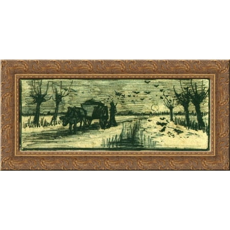 Oxcart in the Snow 24x12 Gold Ornate Wood Framed Canvas Art by Vincent van Gogh