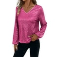 thumbnail image 2 of Busydd Sequin Tops for Women Solid Color V Neck Tops for Women Trendy Casual Versatile Womens Long Sleeve Tops S, 2 of 9