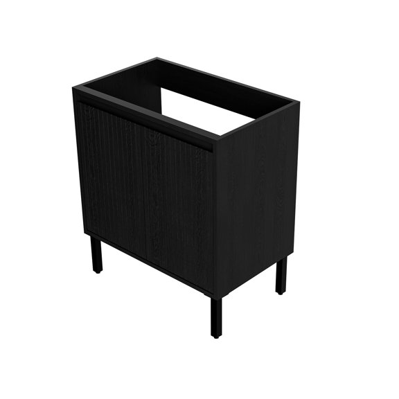 30 Inch Vanity Cabinet Without Sink Freestanding Fluted Vanity with Doors, Matt Black, MDF