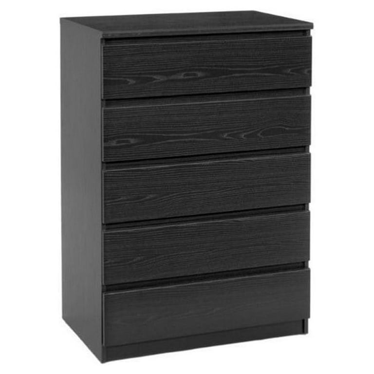 4 Piece Set with 6 Drawer Dresser 5 Drawer Chest and Two Nightstands in Black Woodgrain