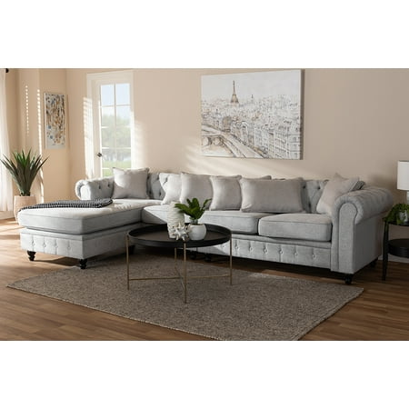 Chesterfield Sectional Sofa Baxton Studio Luisa Traditional Grey Fabric Upholstered Chesterfield Reversible Sectional Sofa ()