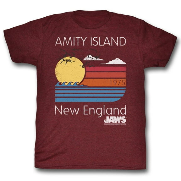 Jaws Sunset Vintage Maroon Heather Adult T-Shirt