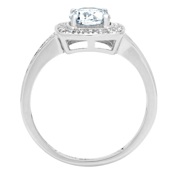1.335 ct Round Cut Natural Swiss Blue Topaz Solitaire with Accents Engagement Ring for Women in 18K White Gold