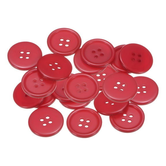 Uxcell 20pcs 36L Sewing Buttons 7/8"(23mm) Resin Round Flat 4-Hole Craft Replacement Buttons, Red