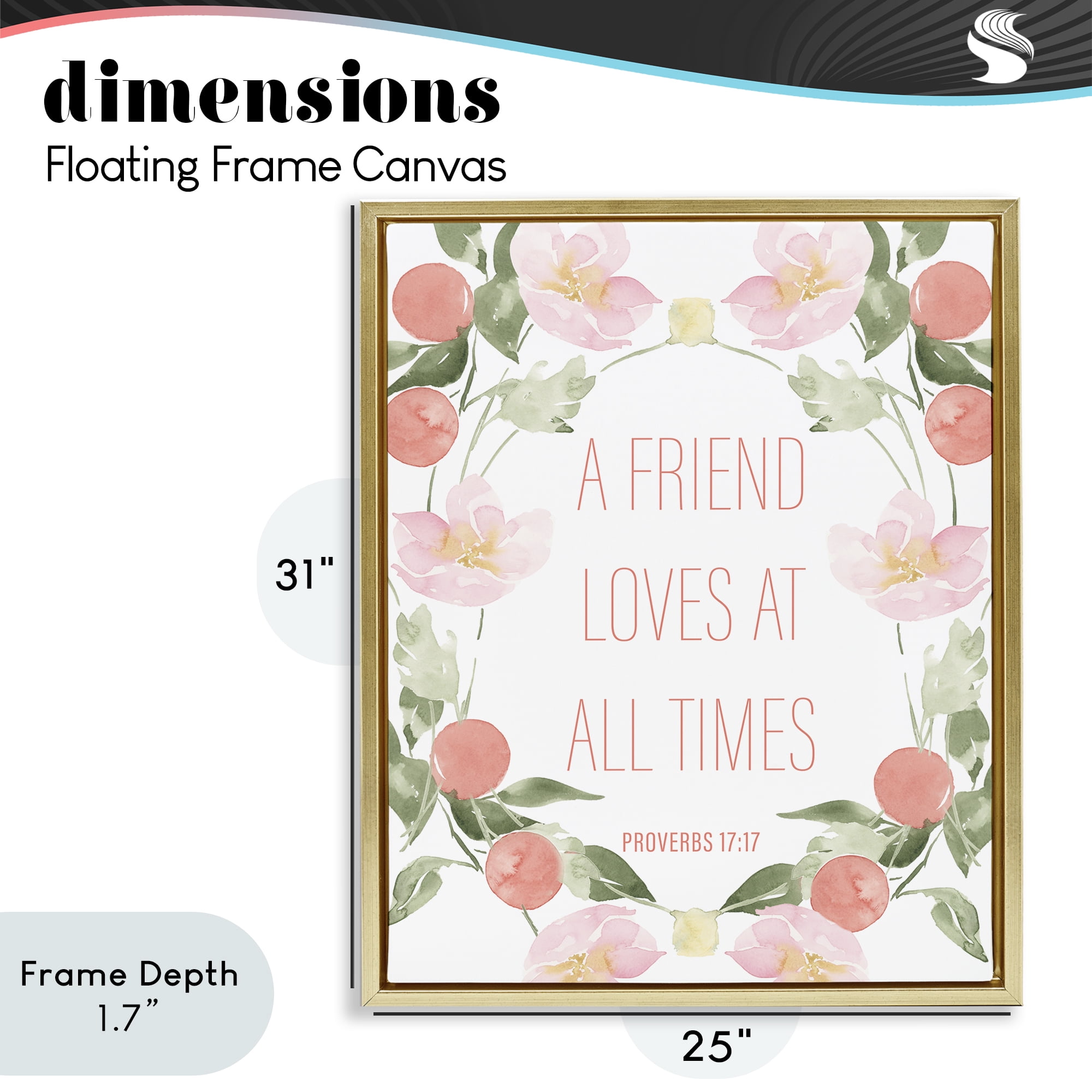 Stupell Industries A Friend Loves At All Times Gold Framed Floater Canvas Wall Art, design by Lucille Price