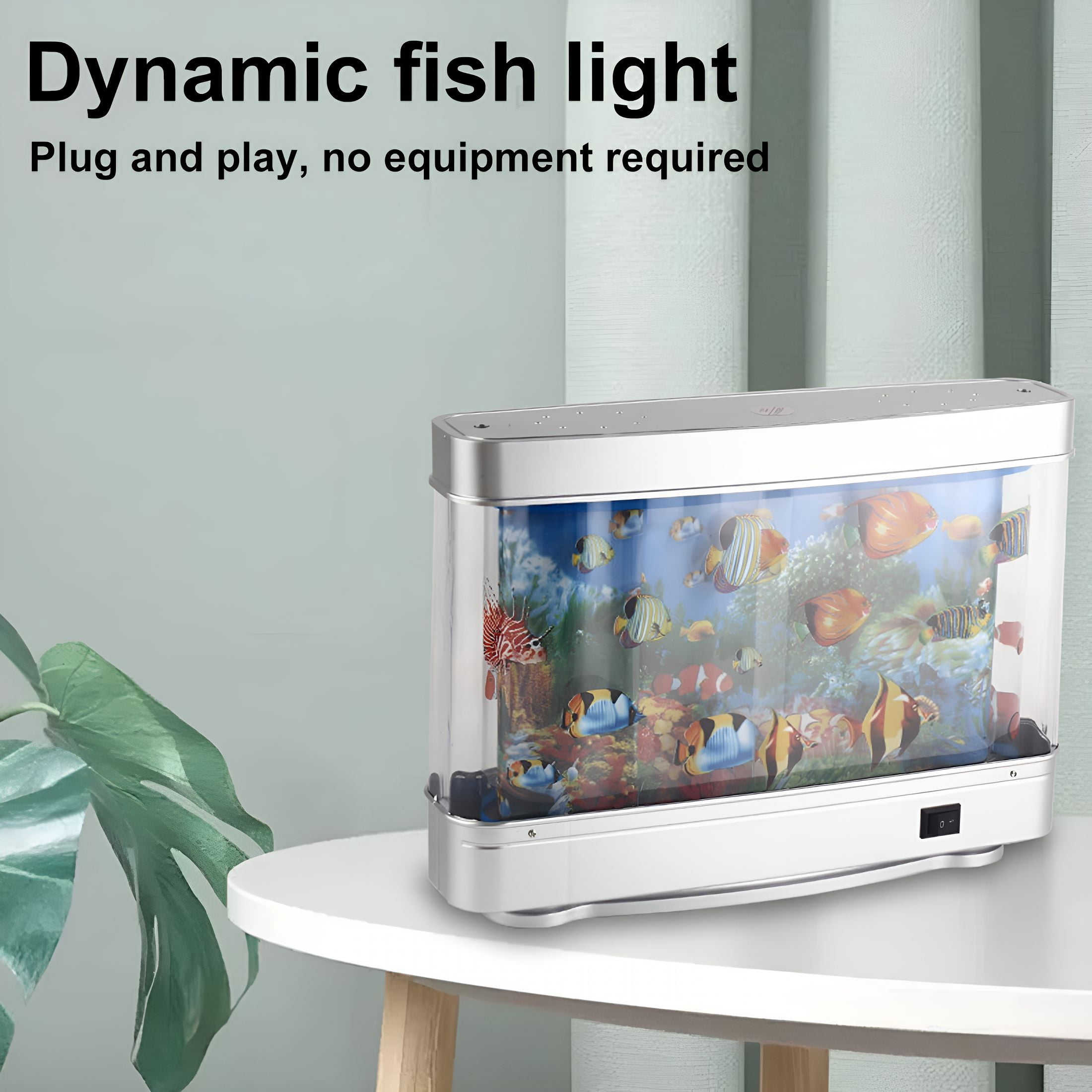 HIBIBUD Fake Fish Tank Mini Aquarium, Artificial Tropical Fish Decorative Lamp, Fish Lamp Aquarium Aquarium Lights Motion Lamp Night Light with Moving Fish (Us Plug)