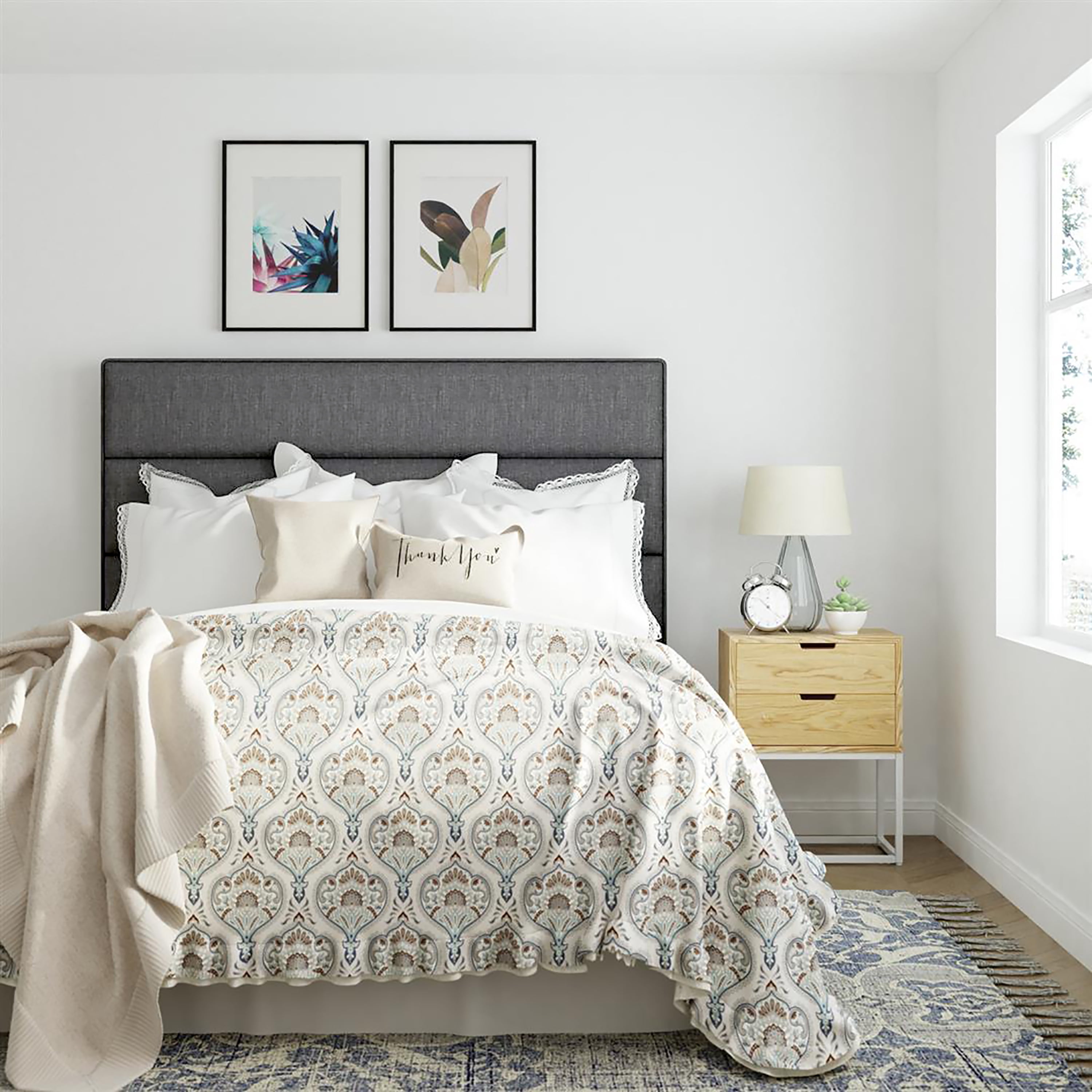 Serta Palisades Tufted Upholstered Queen Size Adjustable Headboard, Charcoal Gray