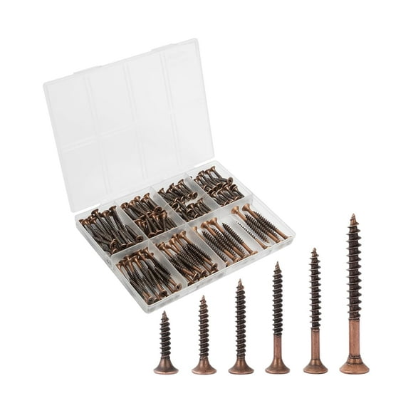 shiyou-- Wood Screws Assortment Kit, 152 pcs, 6 Sizes, Bronze Wood Screws Phillips Tips, Assorted Screws, Screw Assortment, Screw Set Assortment, Assorted Wood Screws Set, Flat Head Screws